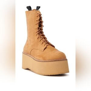 AZALEA WANG "Apex Elevation"  Chic Tan Platform Lace-Up Boots